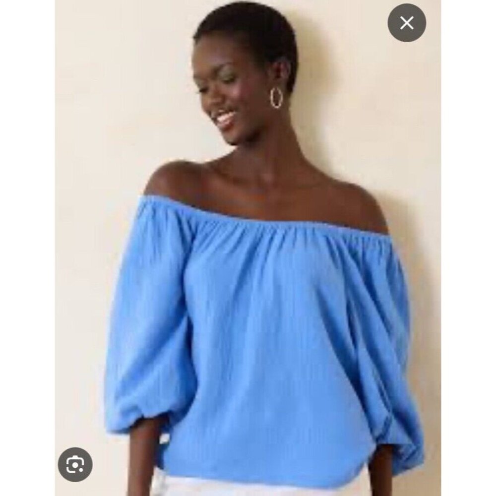 Tommy Bahama Light Blue Off-Shoulder Peasant Blouse
